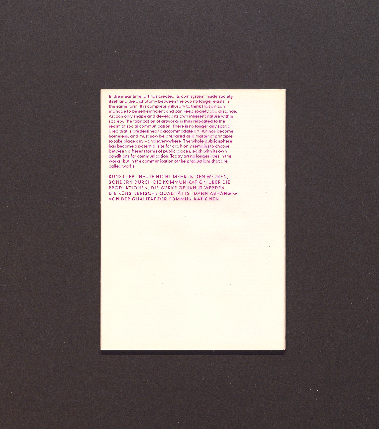 Art's Future Requirements - Verbal Art Comminication Theoretical and Practical Models