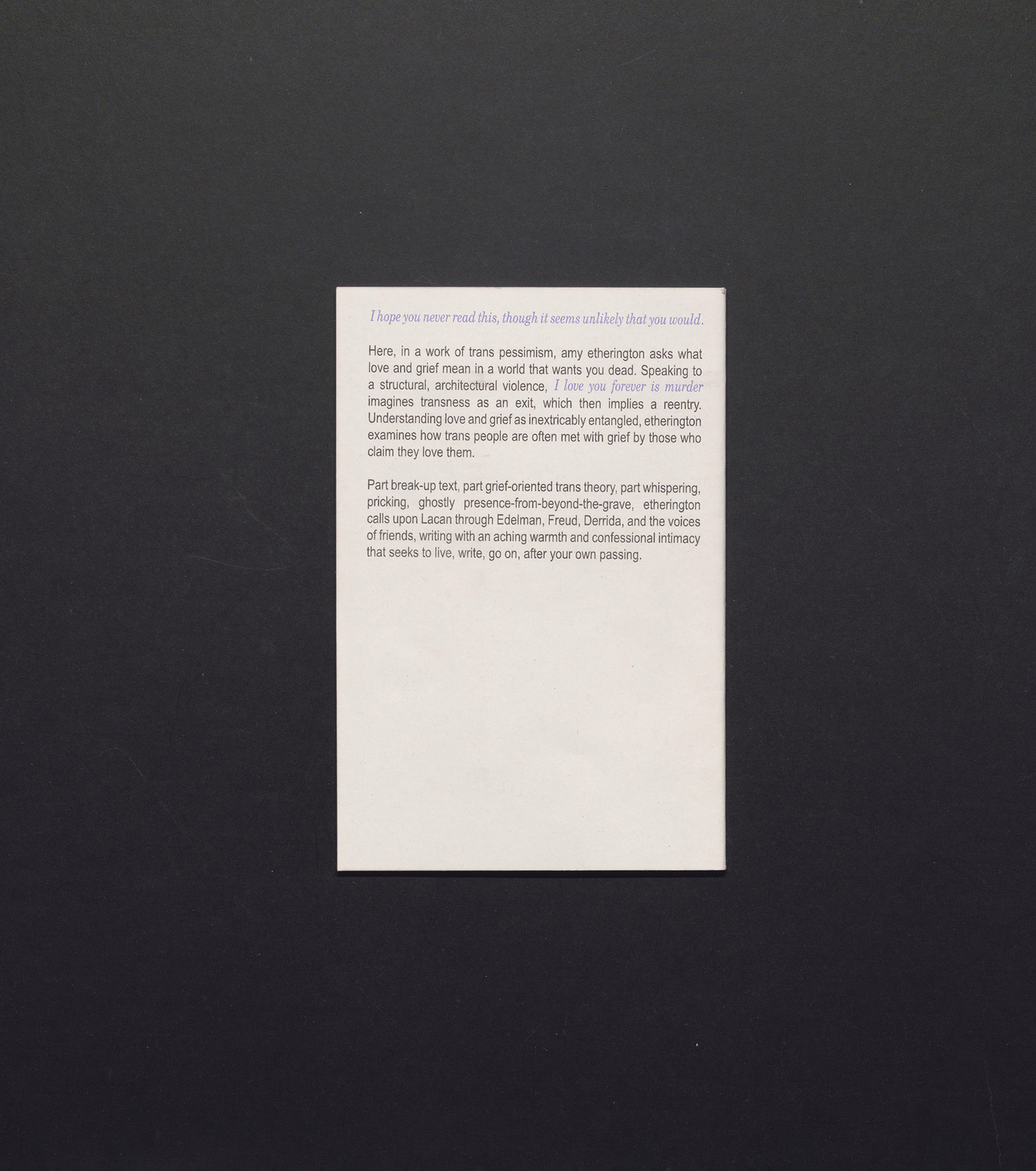 A Series of Attempts #1 - I love you forever is murder