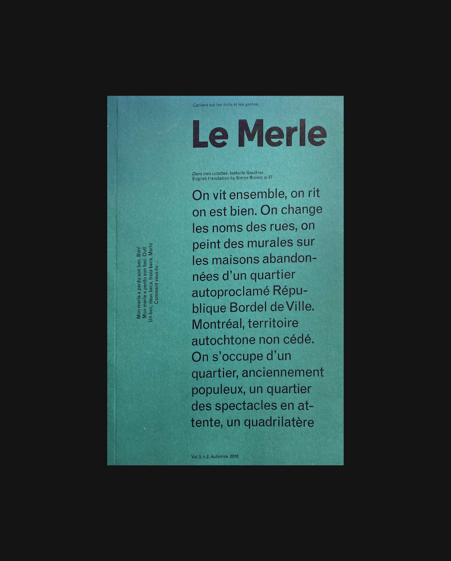 Le Merle, vol. 5, no. 2, Fall 2018: About Care